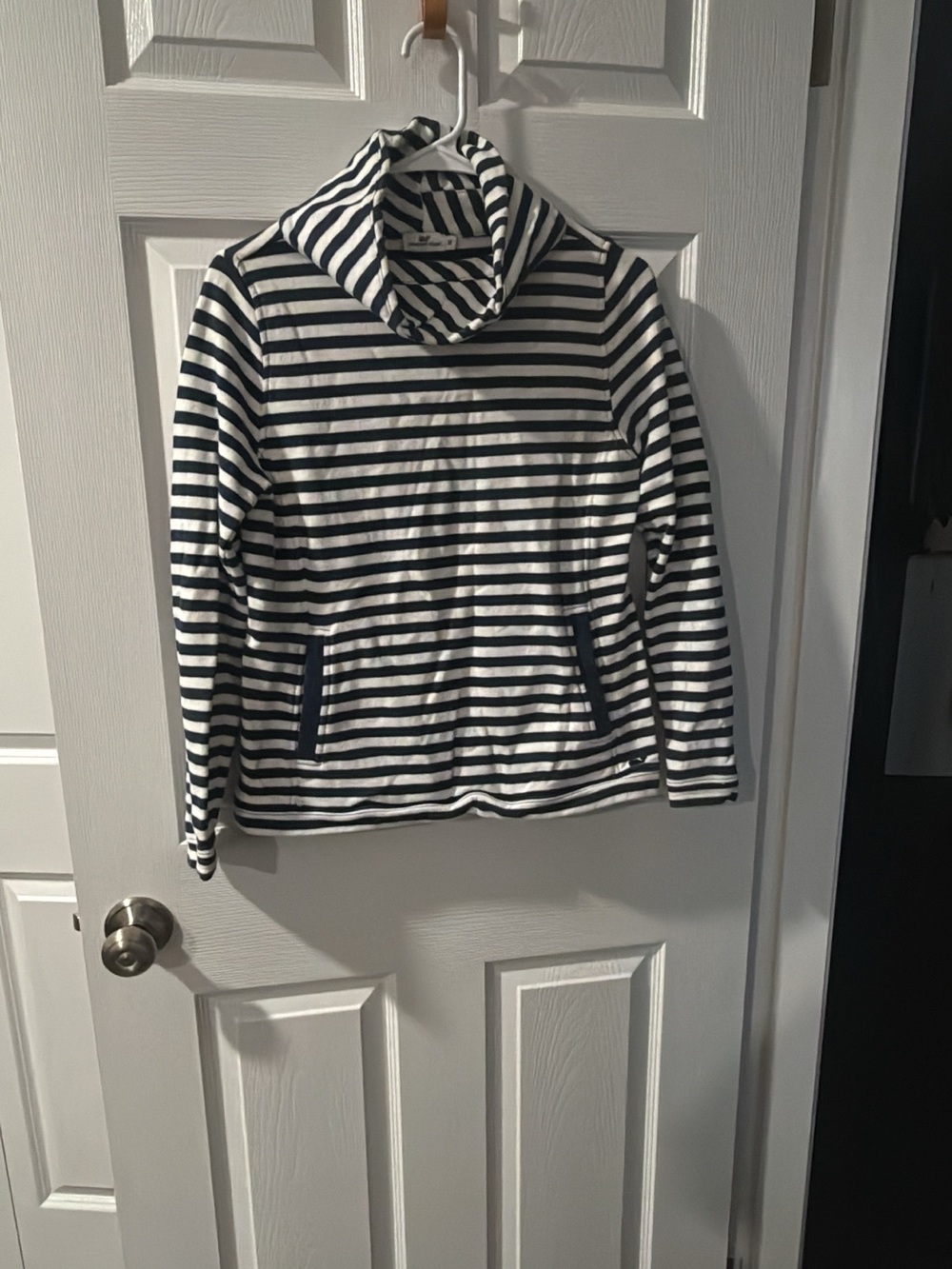 Vineyard Vines Navy and White Striped Funnel Neck Pullover